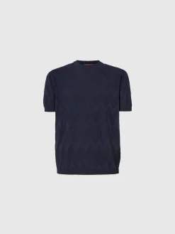 T-shirt à col rond en maille de coton et soie avec chevron 3D