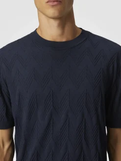 T-shirt à col rond en maille de coton et soie avec chevron 3D