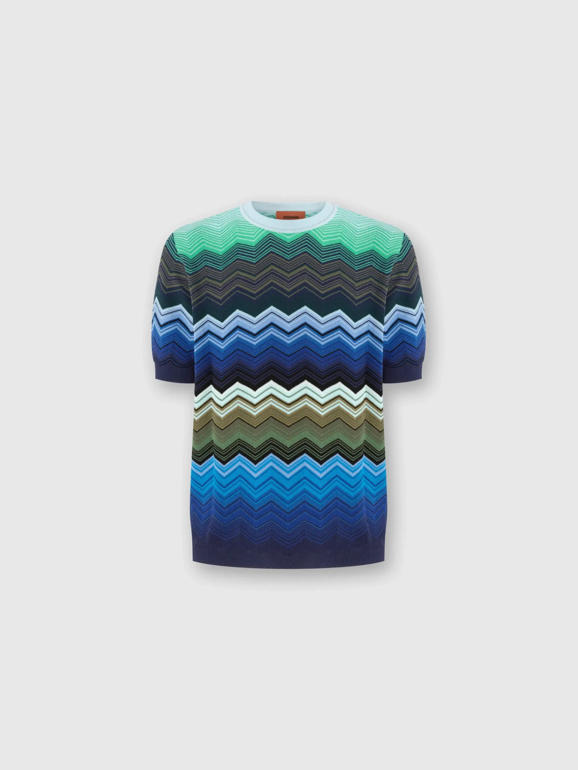 T-shirt à col rond en maille de coton zig zag avec passepoil contrasté