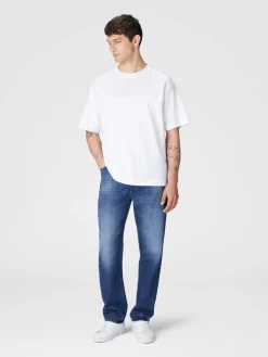 T-shirt ras du cou en coton avec empiècement en zigzag ton sur ton