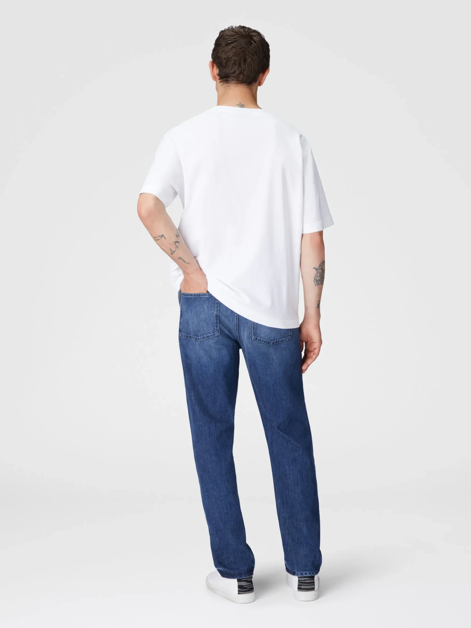 T-shirt ras du cou en coton avec empiècement en zigzag ton sur ton