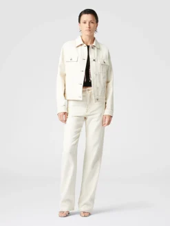 Veste en jean avec empiècements grecs en zigzag